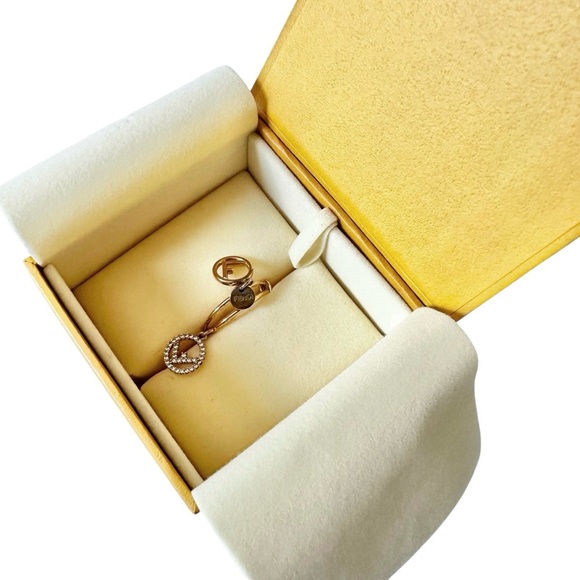FENDI Gold Double Ring Crystal Charm Set with Box (Size 7) - Picture 8 of 12